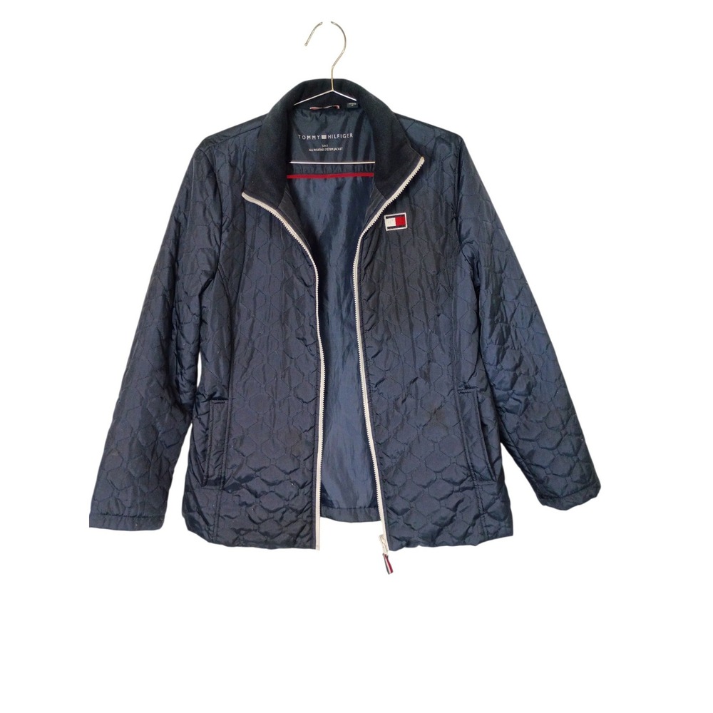 Tommy Hilfiger Womens Navy Blue Hexagon Quilted 3-in-1 All Weather System Jacket